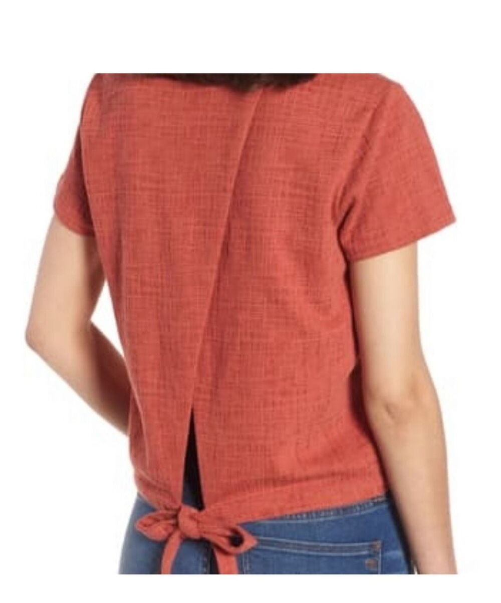 Madewell Verse Tie Back Short Sleeve Top Spice Rose size Small